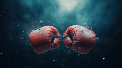Obraz na płótnie Canvas Boxing gloves on dark background in smoke