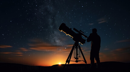 Telescope silhouette against the starry sky