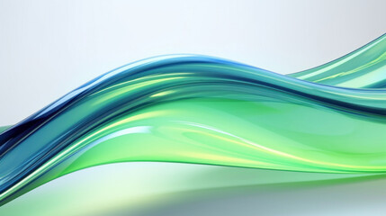 Fototapeta premium Abstract background with green and blue glass waves on white background