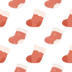 Watercolor cute Christmas Seamless  pattern with red stocking santa Great for Christmas and Winter Projects, Wrapping Paper, Backgrounds, Wallpapers,nursery,baby shower.