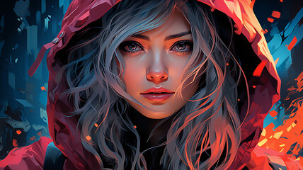 Colourful Cyberpunk character with a gritty background.