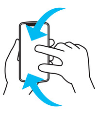 スワイプの動作　スマートフォンを操作する手のジェスチャーのシンプルなイラスト・アイコン