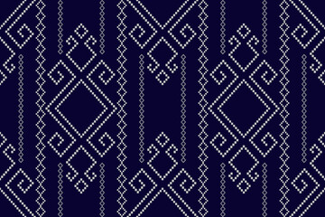 Indigo navy blue geometric traditional ethnic pattern Ikat seamless pattern border abstract design for fabric print cloth dress carpet curtains and sarong Aztec African Indian Indonesian