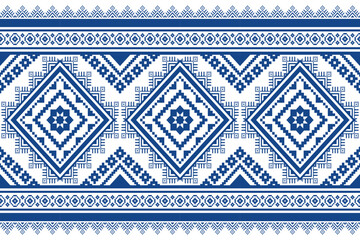 Indigo navy blue geometric traditional ethnic pattern Ikat seamless pattern border abstract design for fabric print cloth dress carpet curtains and sarong Aztec African Indian Indonesian