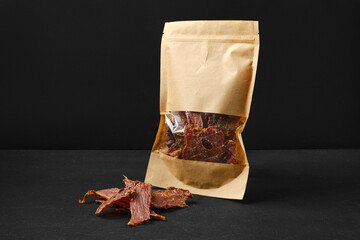 Dehydrated lamb jerky meat in paper pack