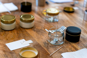 Soy candle workshop. Candle container ready.