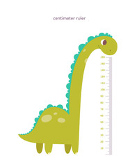 Kids height ruler in centimeters with dinosaur for growth measure. Cute cartoon cheerful tall animal vector illustration isolated on white background. Children wall sticker for kindergarten or home