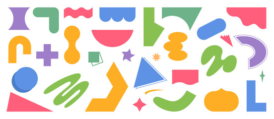 Memphis texture shapes, brutalist geometric forms. Vector waves and circle, primitive basic forms. Minimalist geometric elements, abstract bauhaus forms. Bauhaus design. Swiss design aesthetic