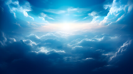 Abstract background for presentation with beautiful highlights and shadows, volumetric light, blue sky with clouds