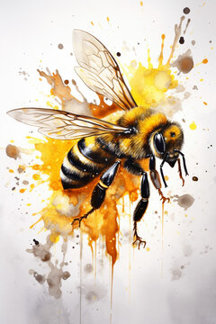 bee watercolor painting illustration of Majestic