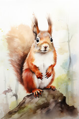 squirrel watercolor painting illustration of Majestic