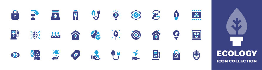 Ecology icon collection. Duotone color. Vector and transparent illustration. Containing eco battery, eco house, eco tag, eco bag, ecological, ecology, renewable energy, sustainable, station, light.