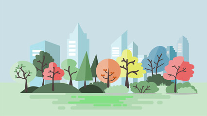 Park in the city, illustration of green eco-city concept.