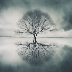 double exposure photography of a tree in the clouds