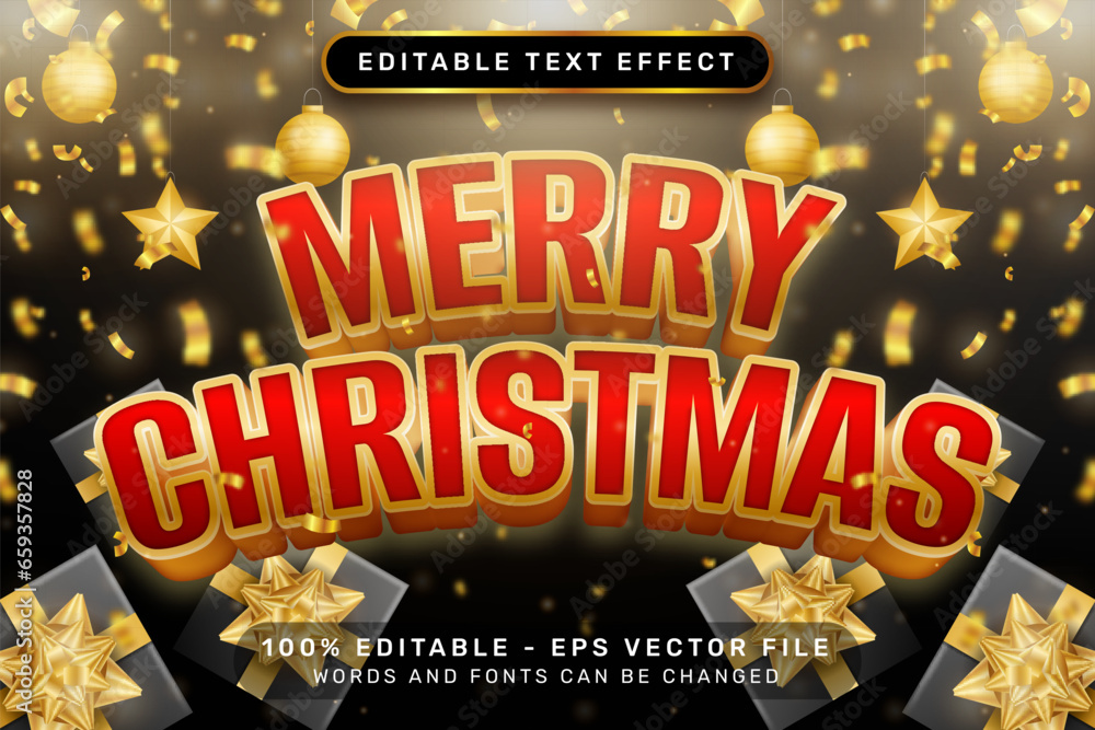 Poster merry christmas 3d text effect and editable text effect with christmas background