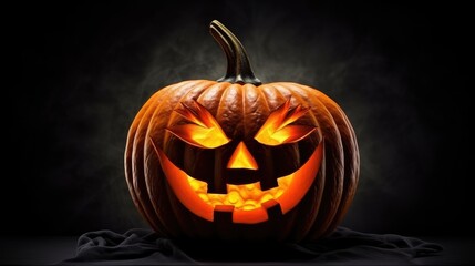 Halloween background with spooky glowing pumpkin isolated