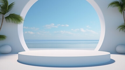 3d luxury white podium for your luxury product with nature background. Generative AI