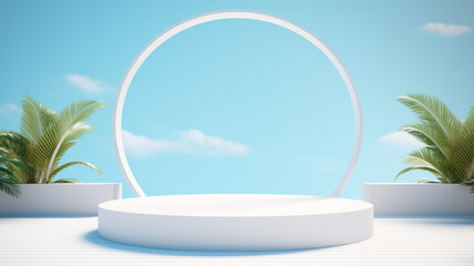 3d luxury white podium for your luxury product with nature background. Generative AI
