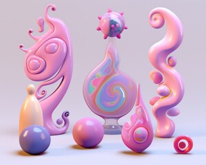 A captivating and vibrant 3d abstract art piece composed of an array of cartoon toys and colors that evokes a sense of energy and creativity