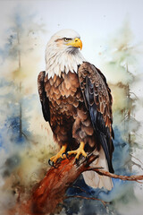 Obraz premium eagle watercolor painting illustration of Majestic