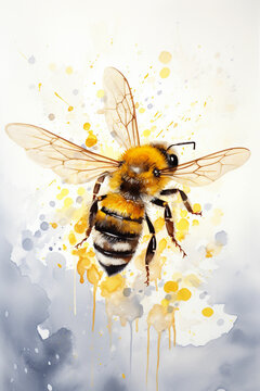 bee watercolor painting illustration of Majestic