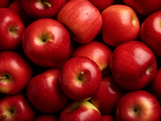 Fototapeta na wymiar Fresh many red apples, upper view background 