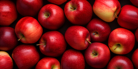 Fresh many red apples, upper view background 
