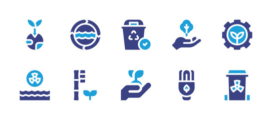 Ecology icon set. Duotone color. Vector illustration. Containing tree, saving, recycling, sustainable, reforestation, bamboo toothbrush, mother earth day, water pollution, dangerous.