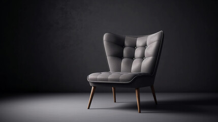 Experience modern elegance with this sleek gray chair set against a minimalist gray backdrop. Its contemporary design and plush comfort make it a stylish addition to any space.