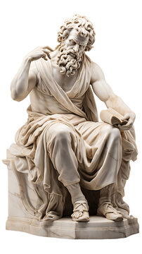 Marble Sculpted Philosopher Isolated on Transparent or White Background, PNG