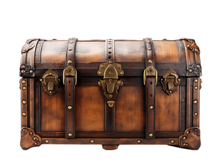 Aged Vintage Treasure Chest Isolated on Transparent or White Background, PNG - obrazy, fototapety, plakaty