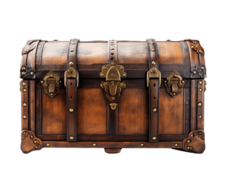 Aged Vintage Treasure Chest Isolated on Transparent or White Background, PNG