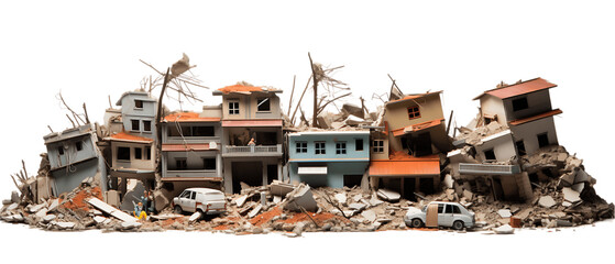 Earthquake Aftermath with Buildings Debris Isolated on Transparent or White Background, PNG - obrazy, fototapety, plakaty
