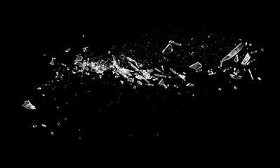 Broken glass on the black bachground. Isolated realistic cracked glass effect, 3d illustration	