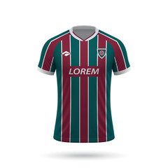 3d realistic soccer jersey in Fluminense style, shirt template for football kit 2023