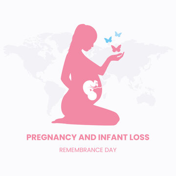 Vector Graphic of National Pregnancy and Infant Loss Remembrance Day. Pregnant woman with pink and blue butterflies
