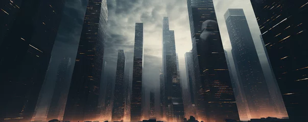 Foto op Canvas Skyscrapers, futuristic dark city © Filip