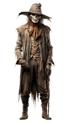 Fototapeta na wymiar Spooky Scarecrow Standing Still Isolated on Transparent or White Background, PNG