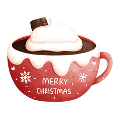 Watercolor Christmas Hot Chocolate Illustration Isolated on Transparent Background