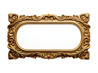 Ornate Golden Picture Frame Isolated on Transparent or White Background, PNG