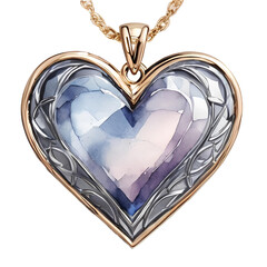 Watercolor Illustration of a heart-shaped pendant on a white background