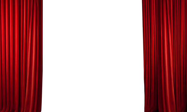 Red curtain on theater or cinema stage open with copy space. AI generated