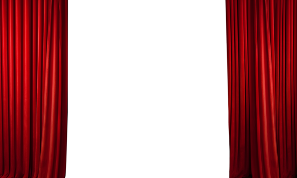 Red curtain on theater or cinema stage open with copy space. AI generated