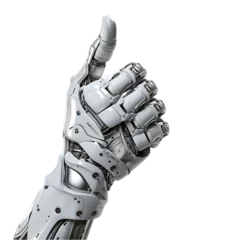 Robot Hand in Thumbs-Up Gesture Isolated on Transparent or White Background, PNG © The