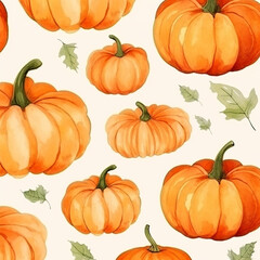 Seamless pumpkin background. Pattern background. Watercolor concept. Halloween. Generative AI
