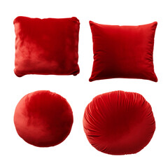 Plush Red Cushion Collection Isolated on Transparent or White Background, PNG