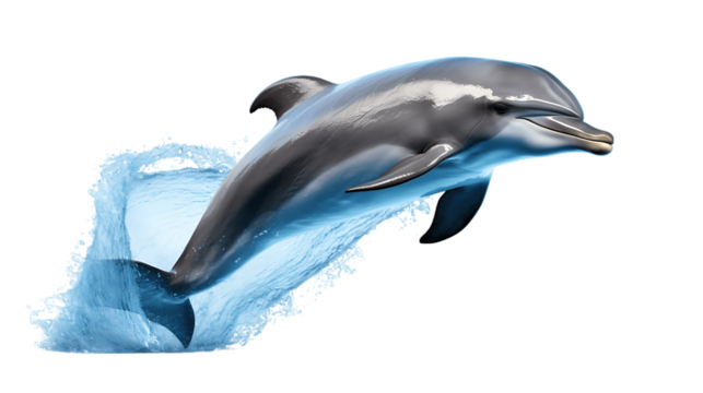 Joyful Aquatic Dolphin Leaping Isolated on Transparent or White Background, PNG