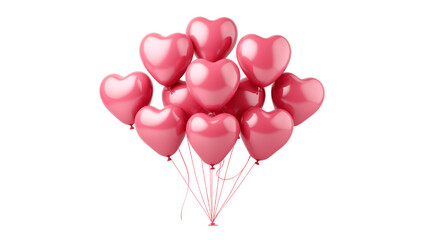Romantic Heart Balloon Bunch Isolated on Transparent or White Background, PNG