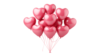 Romantic Heart Balloon Bunch Isolated on Transparent or White Background, PNG