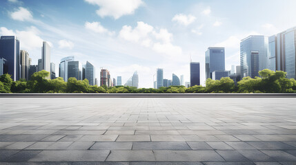 Panoramic Skyline And Far away buildings with empty roads.